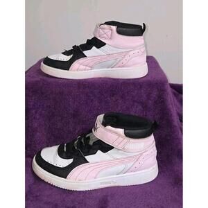 PUMA Girls Mid High Top Kids 1C Pink Black White Sneakers Casual Shoes 374688-23